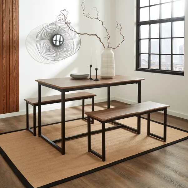 rukn 4 seater wave edge dining table and bench set rukn 4 seater wave edge dining table and bench set