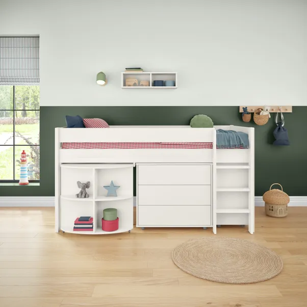 rukn stompa uno midsleeper with pull out desk, chest of drawers and cube unit, pine rukn stompa uno midsleeper with pull out desk, chest of drawers and cube unit, pine