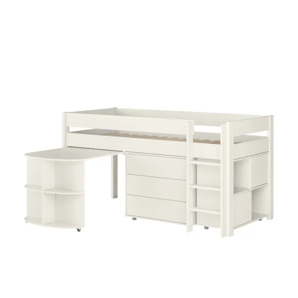 rukn stompa uno midsleeper with pull out desk, chest of drawers and cube unit, pine rukn stompa uno midsleeper with pull out desk, chest of drawers and cube unit, pine