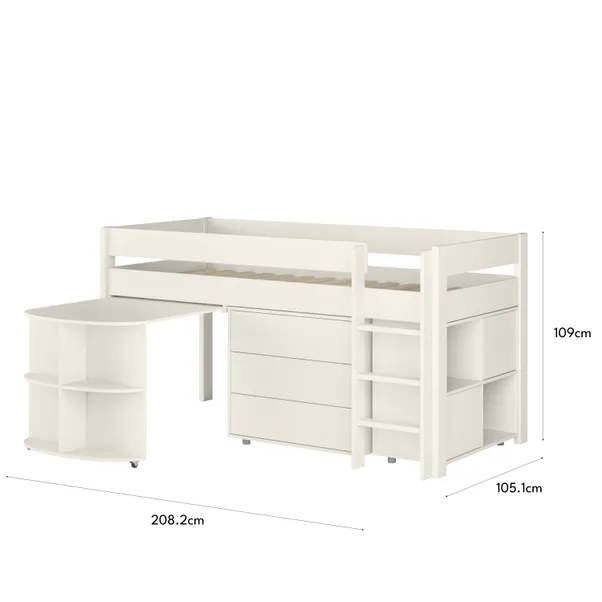 rukn stompa uno midsleeper with pull out desk, chest of drawers and cube unit, pine rukn stompa uno midsleeper with pull out desk, chest of drawers and cube unit, pine