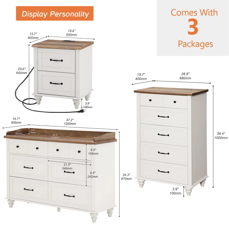 3 piece set: 2 dressers & nightstand 3 piece set: 2 dressers & nightstand