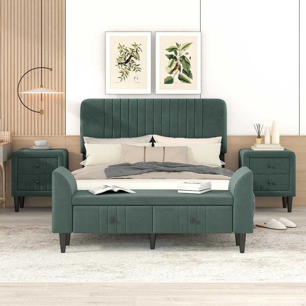 4 piece bedroom set: bed, nightstands & bench 4 piece bedroom set: bed, nightstands & bench